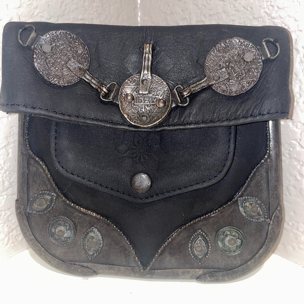 Free People Buffalo Leather and Brass Crossbody Bag Purse Black